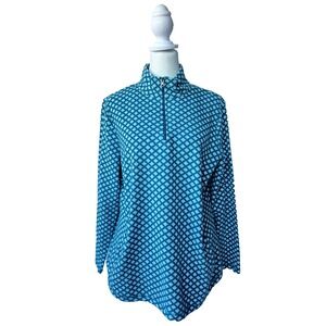 Talbots 1/4 Zip Pullover Sweater Women's M Diamond Geometric Preppy Coastal Chic